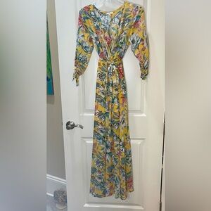 Haani Floral Wrap Maxi Dress - Yellow Multicolor Size S